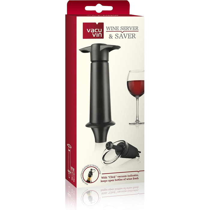 Vacu Vin Wine Pump with Spout and Stopper, Plastic, Black, 5 x 8.3 x 22 cm