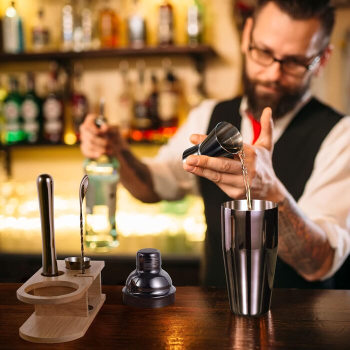 Набір шейкер для коктейлів, 5 предметів, 750 мл, нержавіюча сталь, професійний барменський набір, комплект для приготування Мартіні, барний інструмент для дому, з рецептами коктейлів (сірий)