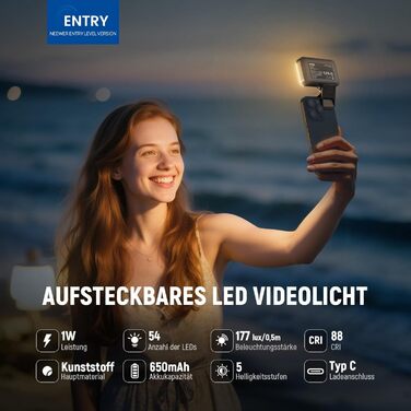 LED світло для селфі Neewer Entry Level - настільне світло для телефону, 54 світлодіоди, кліпса, CRI 88, 650mAh, для відеоконференцій, макіяжу, YouTube