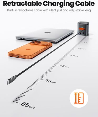 Зарядний пристрій Toocki 80W GaN з USB-C та USB-A, 6 портів, з вбудованим кабелем та MagSafe для MacBook, iPhone 17 Pro Max, Galaxy S24 та інших пристроїв