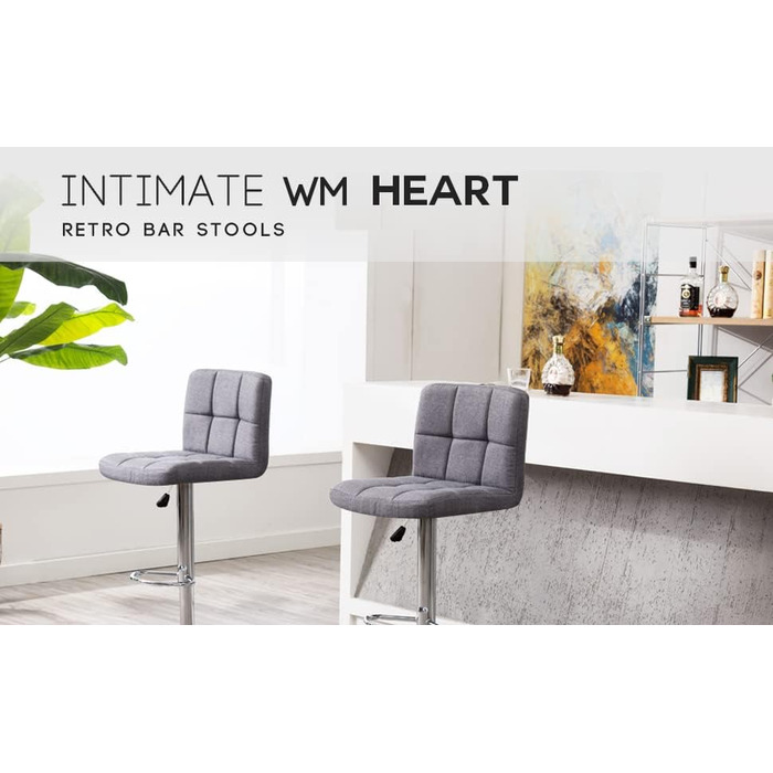 Барні барний стілець Intimate WM Heart 2 шт. з велюровим покриттям, з підніжкою, регульована висота, сучасний поворотний стілець з м'якими сидіннями (Сірий)