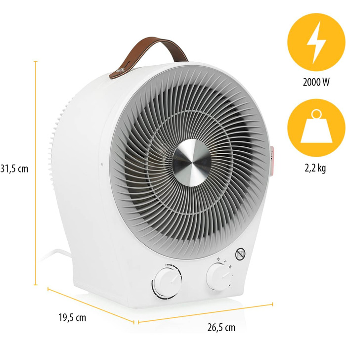 Tristar KA-5140 2-в-1: Електричний обігрівач та вентилятор - 4 режими, 2000 Вт, білий