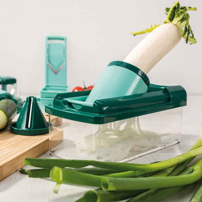 Genius Nicer Dicer Fusion Smart Julienne Slicer | 16-Piece Vegetable Chopper & Slicer Set | Mint Green