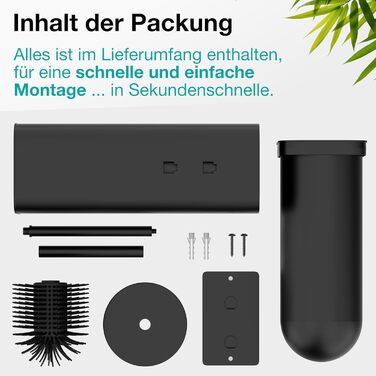 Настінна щітка для унітазу Klobürste Wandmontage чорного кольору: силіконова щітка з металом, без свердління, кріплення на стіну за допомогою наклейки або шурупа, тримач для щітки WC3680