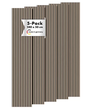 Акустичні панелі Momento з натурального дуба 240x50 см, набір 5 шт. — 3D ламельна стінова облицювання для шумоізоляції, колір Дуб Натуральний, чорний фетр (Made in Germany)