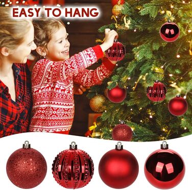 8 см Новорічні кулі для прикраси ялинки, 12 шт. Міцні новорічні кулі-орнаменти для ялинки, червоні. Новорічний декор