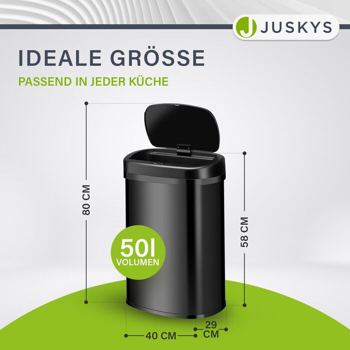Відро для сміття Juskys з датчиком руху, 60 л, біле - кутовий контейнер з кришкою для сміттєвих пакетів, нержавіюча сталь, безконтактне відкривання