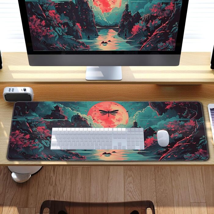 MiaVibte килимок для столу з Японії, Riverside Повний Місяць, ігровий килимок для миші, XL килимок для клавіатури, килимок для комп'ютера/ноутбука, 80 x 30 см, декор столу (Модель 31)