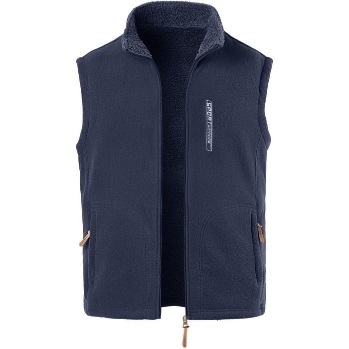Чоловічий флісовий жилет з високим коміром для активного відпочинку, теплий зимовий жилет, чоловічий жилет з кишенями на блискавці, з підкладкою (синій, 3XL)