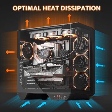 darkFlash DY470 - Корпус для ігрового ПК Full-Tower ATX з 4 PWM-ARGB вентиляторами, підтримка RTX 40, 2 камери, панорамне скло, радіатори до 360 мм (білий)