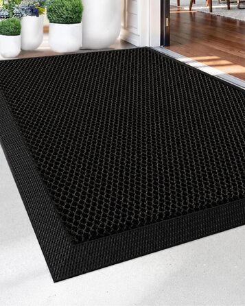 Килимок привідний вуличний 40x60 см, протиковзкий силіконовий килимок для бруду, зносостійкий та вологостійкий килимок перед вхідними дверима, чорний, прямокутний