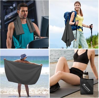 Рушник мікрофібра Flintronic, 200x100 см. Великий пляжний рушник, швидковисихаючий. Ідеально для спорту, подорожей, пляжу, сауни. Темно-сірий.