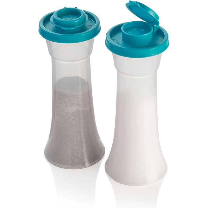 Tupperware Salt and Pepper Shaker Set, Large, Hourglass, Caribbean, Sea Blue