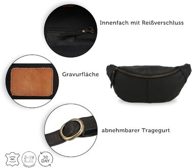 Сумка на пояс Gusti Leder чорна – велика вінтажна сумка через плече для жінок та чоловіків, з натуральної шкіри, регульований ремінь, елегантна для повсякденного використання та подорожей