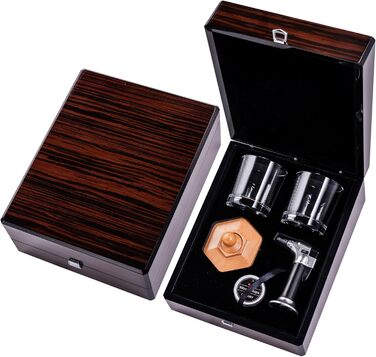 Преміум дерев'яний бокс для віскі з набором для копчення, ліхтарик, тріски, 2 склянки, набір для копчення коктейлів, подарунок для чоловіків, віскі, бурбон, День батька, ідеї подарунків на день народження