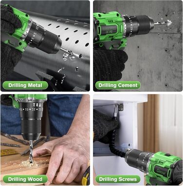 Ginour 21V акумуляторний ударний дриль-шуруповерт, комплект 47 предметів, сумісний з Makita 18V, 50 Nm, 2 швидкості, LED, 10 мм