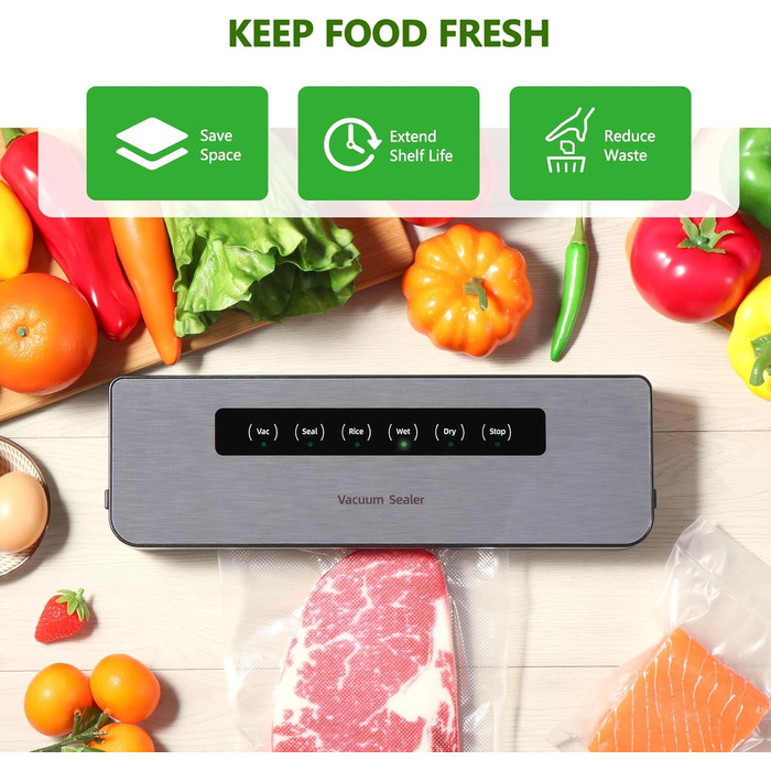 Вакуумний апарат Diboniur 5 в 1: для пакування продуктів, Sous Vide, сухе та вологе зберігання. В комплекті 10 пакетів та шланг