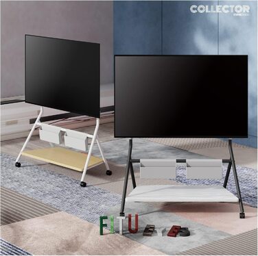 Підставка для телевізора FITUEYES Collector, 65-88 дюймів, ролики, регульована висота, з полицею та сумкою, білий