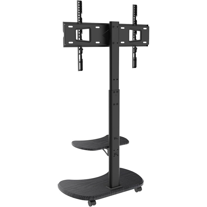 Підставка для телевізора Stellar на коліщатках з полицею, регульована по висоті та поворотна. Підходить для телевізорів 32-70 дюймів, до 45 кг, універсальна, VESA 600x400, білий (чорний)