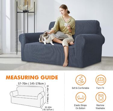 Чохол для дивану GRIFEMA на 2 місця, сірий, жаккард, еластичний, захист від тварин