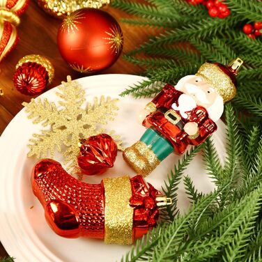 Набір прикрас на ялинку Shareconn 135 шт. – міцні ялинкові кулі з мотузкою, різні розміри та дизайни, декор для ялинки (червоний, зелений, золотий)