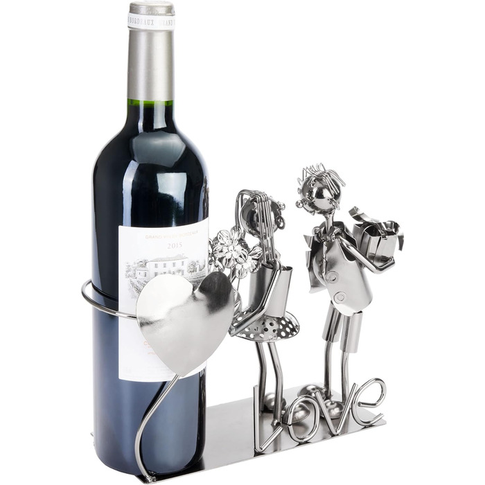 BRUBAKER Wine Bottle Holder - Loving Couple - Metal Bottle Stand with Greeting Card for Wine Gift