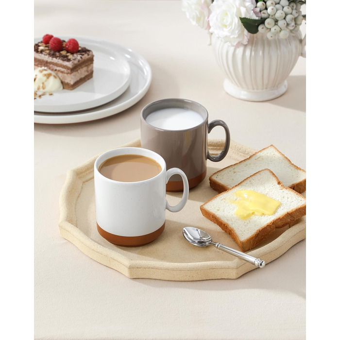 Набір кавових чашок MALACASA TARA Khakiweiß (4 шт.), 350 мл, кераміка, для кави, чаю, соку, лате, капучино, какао, безпечні для миття в посудомийній машині та використання в мікрохвильовій печі