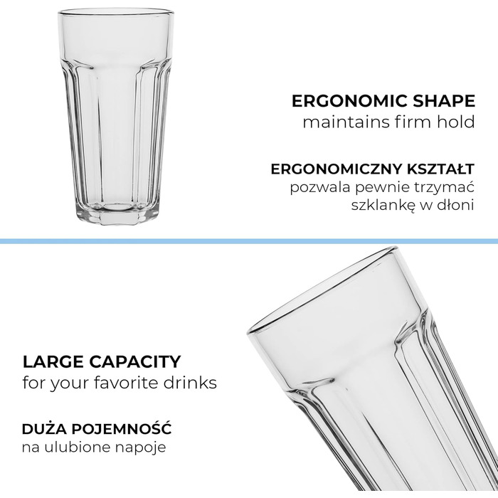 Cocktail Glasses Large Drinking Glasses Caipirinha Glasses | 630 ml | Set of 6 | Cocktail Highball Water Glass Set XXL Tumblers Retro Design | Dishwasher Safe | Collection Alva | Transparent