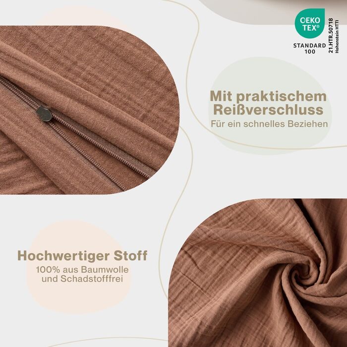 Бетлічна постільна білизна Laleni з бавовняного мусліну 80x80 + наволочка 35x40 см - комплект сертифікований Oeko-TEX, літня, колір мідний