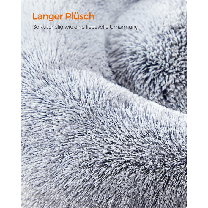 Кругле ліжко для собак та котів Feandrea з м'яким плюшем, діаметр 60 см, сірий колір, знімний наповнювач, 60 x 60 x 20 см