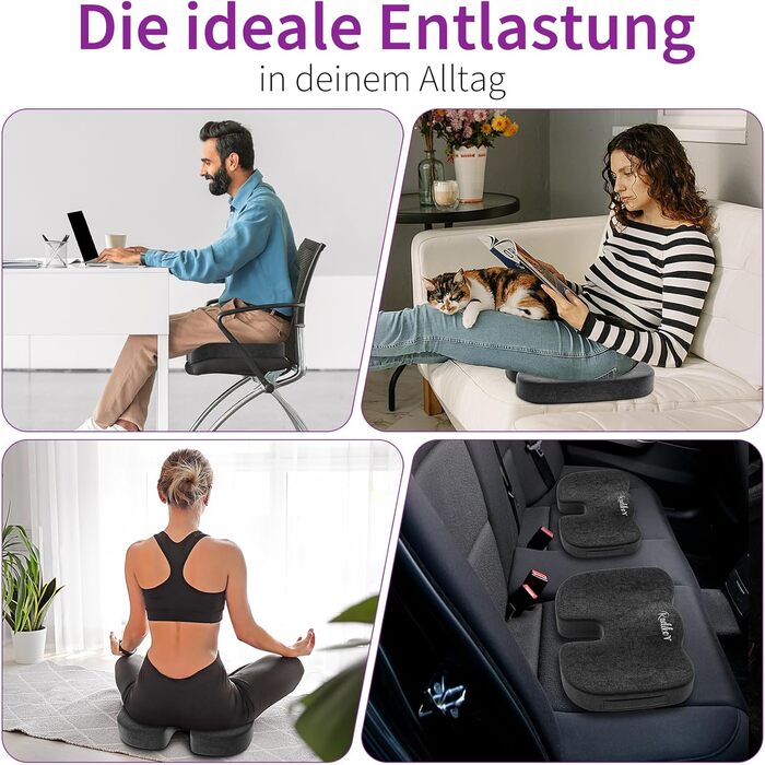 Ортопедична подушка для сидіння Radikor: для офісного крісла, авто, зі стегон, з Memory Foam, протиковзаюча, чорна