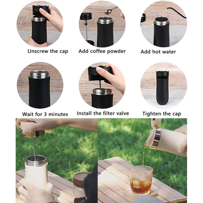 Френч-прес для кави та чаю, нержавіюча сталь, термокружка з фільтром, чорний