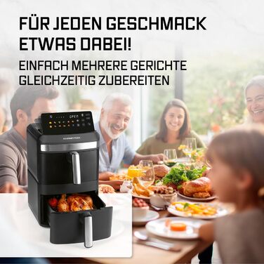 Фритюрниця повітряна GOURMETmaxx 4.5L з цифровим дисплеєм, 1400W, автоматичне вимкнення, захист від перегріву, миється у посудомийній машині, чорний (2x6L)