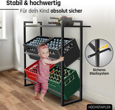 HOPPY STACKER Beverage Crate Shelf 6 Crates with Wine Rack in Anthracite - Solid Beverage Shelf - Crate Shelf with Wall Bracket - Crate Shelf 6 Crates