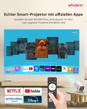 Mini проєктор Beamer з WiFi Bluetooth, 1080P Full HD, підтримкою Netflix, електричний, з автофокусом та автоматичною корекцією трапеції, 270° обертання для домашнього кінотеатру