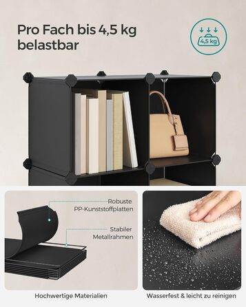SONGMICS Regal System, Shoe Rack, Set of 16 Cubes, Plastic Wardrobe, with Doors, Plug-in Shelf, Storage for Clothes, Shoes and Books, Easy Assembly, LPC443G01 (12 Cubes (93B x 123H cm), Black)