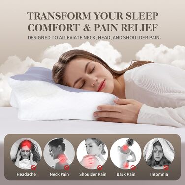 Ортопедична подушка для шиї Memory Foam сірого кольору. Ергономічна подушка для сну на боці, з підтримкою шиї та полегшенням болю в шиї та плечах.