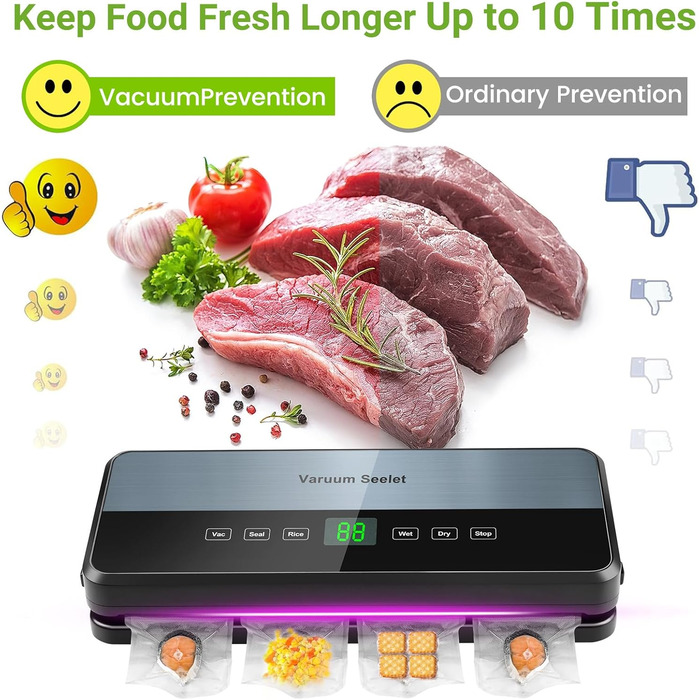 Вакуумний пакувальник 6-в-1 з мішками та рулонами, вбудований різак