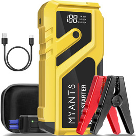 Powerbank з компресором та пусковим пристроєм 12V для автомобіля, LED-ліхтар, швидка зарядка, для двигунів до 10.0L бензину та 8.0L дизеля (Жовтий)