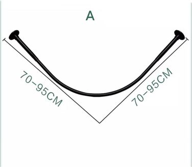 Штанга для душу без свердління, кутова, 70-95см, чорна, з кільцями для штори, нержавіюча сталь
