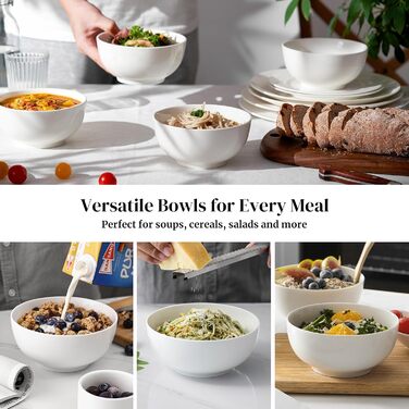 Набір супових тарілок DOWAN (4 шт.) 650 мл, 1100 мл, білі керамічні тарілки для кухні, супові та паста