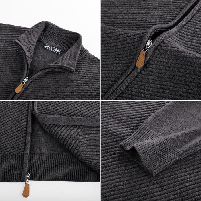 Кардиган чоловічий PJ PAUL JONES з блискавкою та стійким коміром, великий в'язання (M, антрацитний сірий)