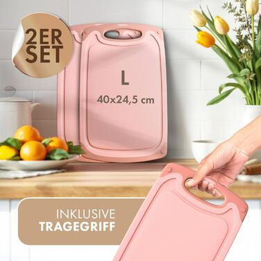 Набір дерев'яних обробних дощок Blumtal (S/M/L) - 2 шт. з жолобками для соку та зручною ручкою. Без BPA, придатні для миття в посудомийній машині. Кухонні дошки (Рожевий)