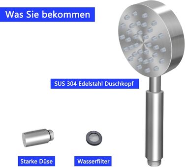 Stainless Steel Shower Head, Water-Saving Showerhead, High-Pressure Shower Head, Handheld Shower Head with Strong Jet, Rain Shower Head for Bathing, Spa, and Tub Cleaning