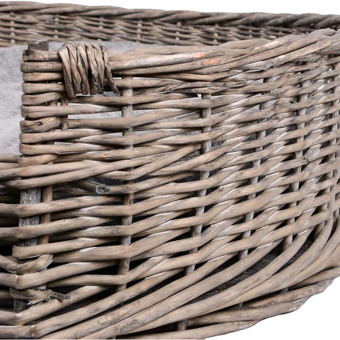 Ліжко для собак і котів UNUS з плетеної лози з подушкою, сіре, 61 x 44,5 x 15,5 см
