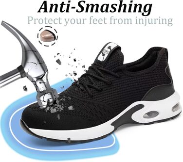 Чоловічі робочі черевики / взуття: легкі, дихаючі, з металевим підноском, чорні (39 EU)