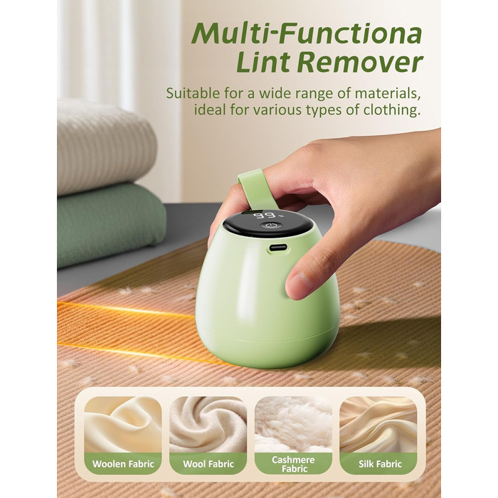 Електричний видальник пуху з 2 змінними лезами, 3 режими, LCD-дисплей, USB-зарядка для різних тканин