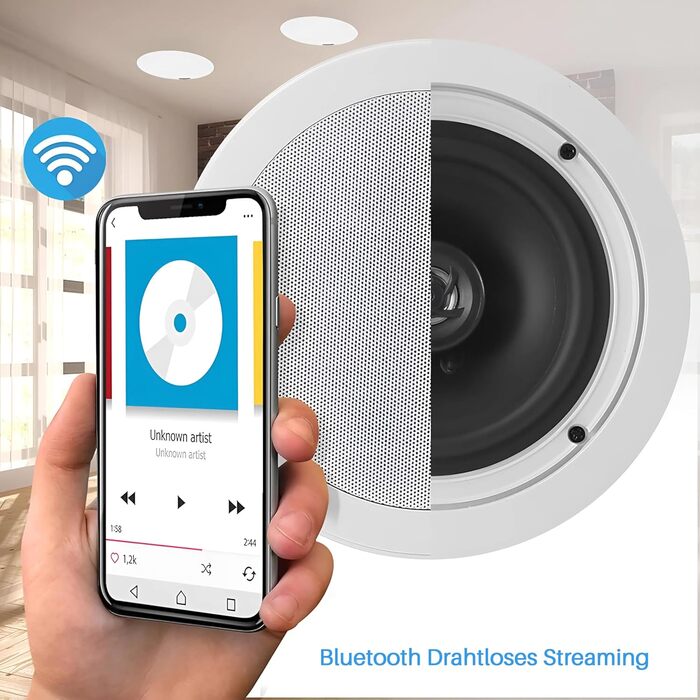 Pyle 13 см Вбудована Bluetooth акустика для стелі та стін, 150 Вт, 2-смуговий стерео динамік з твітерами, плаский дизайн, для домашнього кінотеатру