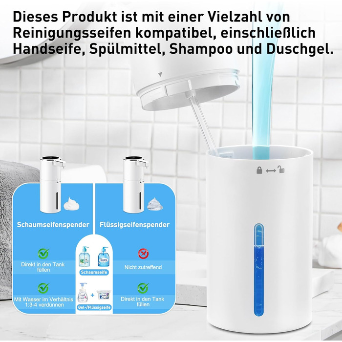 Автоматичний дозатор мила для стін, безконтактний, 400 мл, електричний, з сенсором, USB, перезаряджається, 1800 mAh, для ванної, кухні, офісу (піна, білий). Білий, піна