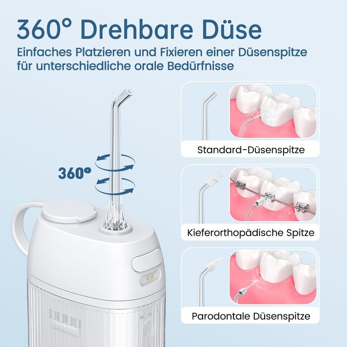 Портативний ірригатор Oralneed Mini Munddusche: 3 режими, IPX7, для дому та подорожей